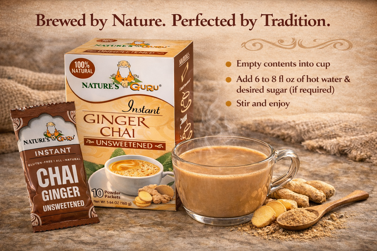 Ginger Chai Latte Instant Tea Mix I Nature's Guru I Unsweetened