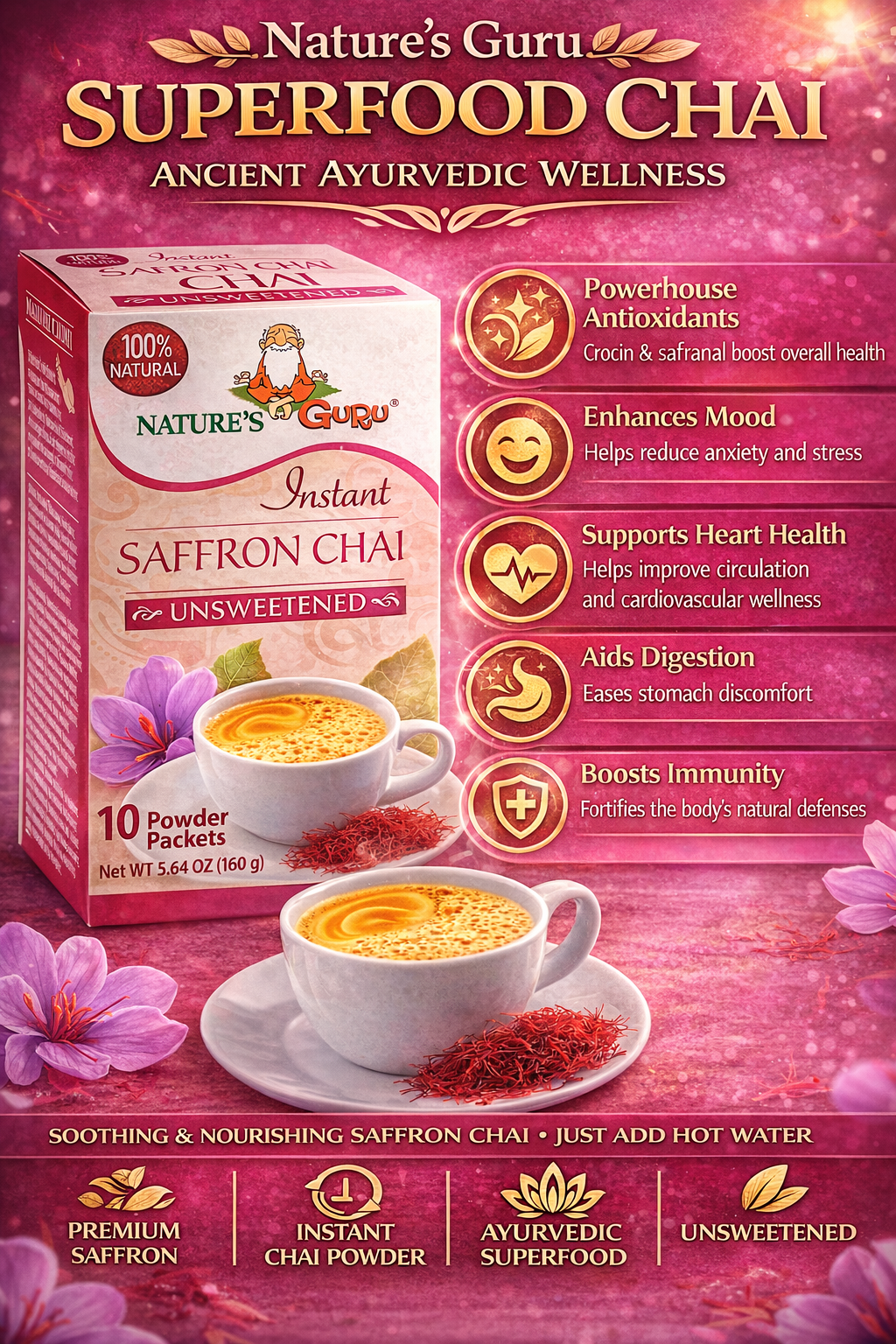 Nature's Guru Saffron Chai Unsweetened - 10 CT Box
