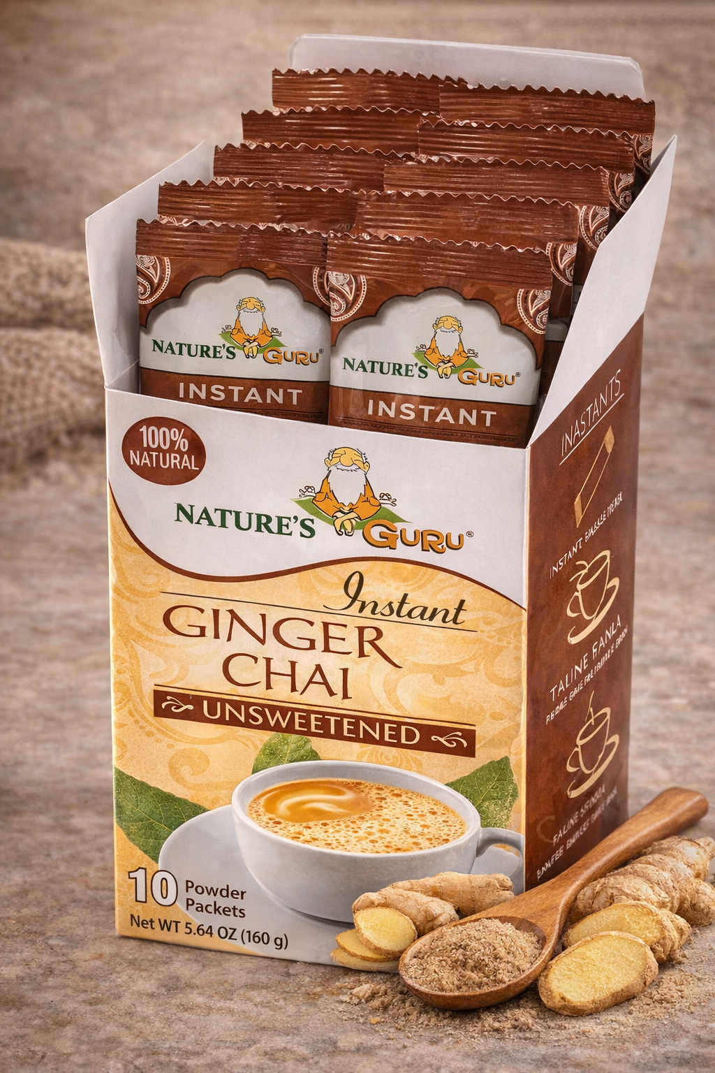 GINGER CHAI 4袋セット Ginger Chai Latte Instant Tea Mix I Nature's Guru I Unsweetened