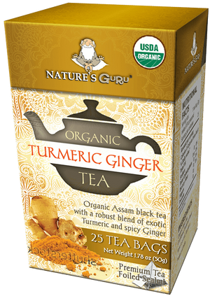 Nature's Guru Organic Turmeric Ginger Pyramid Tea Bags - 25 CT Box
