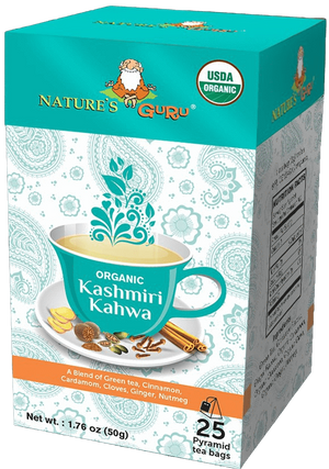 Nature's Guru Organic Kashmiri Kahwa Pyramid Tea Bags - 25 CT Box